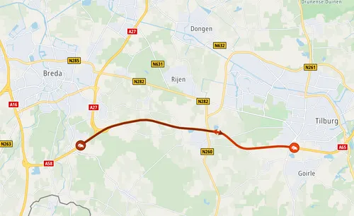 Beeld: schermafbeelding van de ANWB op 1 september 2025 rond 18.00 uur