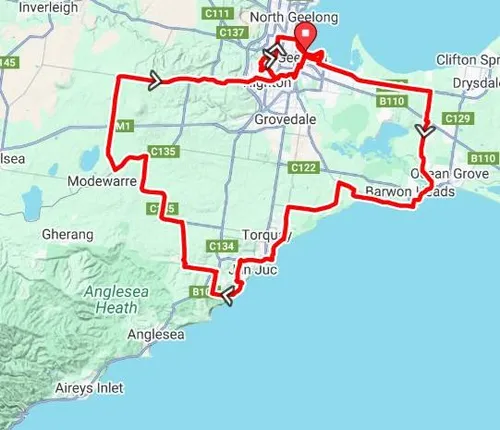 Mapa Cadel Evans Great Ocean Road Race 2025
