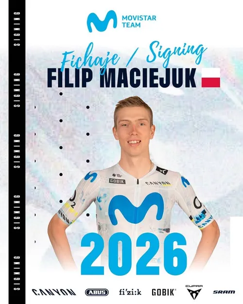 Comunicado oficial del fichaje de Filip Maciejuk por Movistar Team.