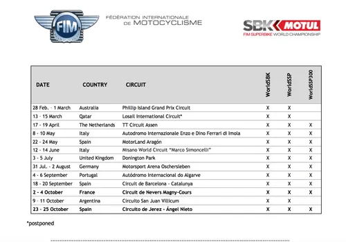 Superbike, Calendario