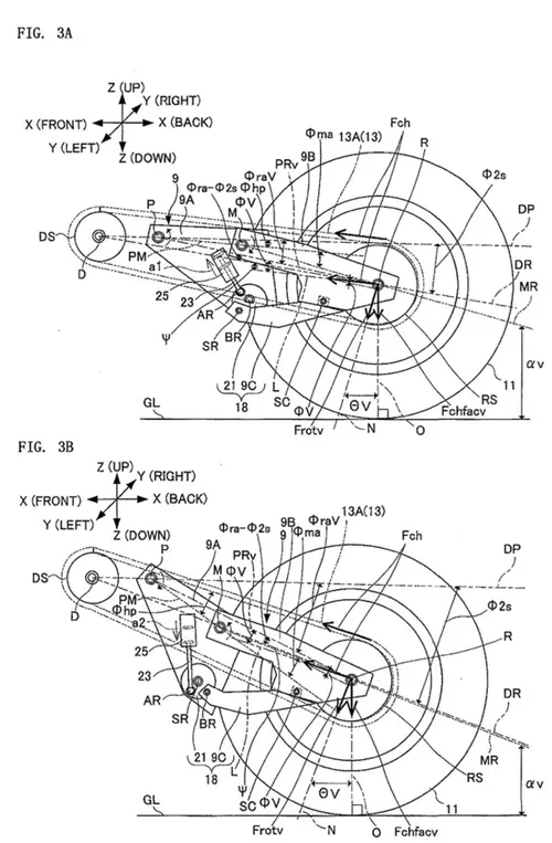 Patent illustration detailing rear wheel grip adjustment scenarios