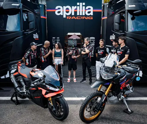 Federica Brignone on crutches, guest of Aprilia at the 2025 Mugello GP
