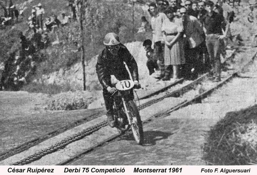 1971 Cesar Rui Perez on the Derbi 75 at Montserrat (photo by Francisco Alguersari in Espana Motociclista)