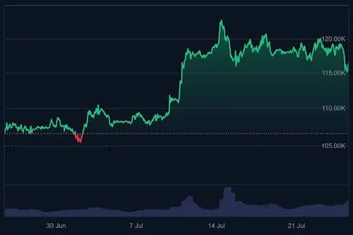 Bitcoin koers grafiek van juli - Bron: CoinMarketCap