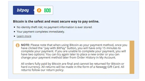 newegg accepts bitpay bitcoin and bitcoin cash
