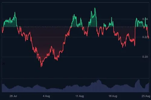 Dogecoin koers grafiek (1 maand) - Bron: CoinMarketCap