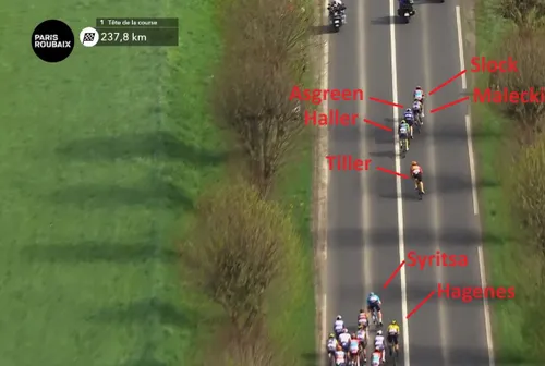 237Km to go: 7 of the 9 breakaway riders go up the road