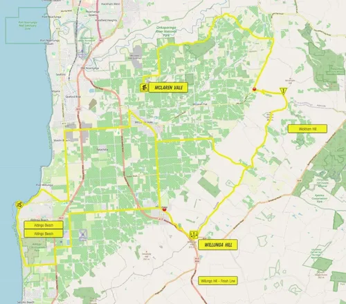 Mapa da 5ª etapa do Tour Down Under 2025