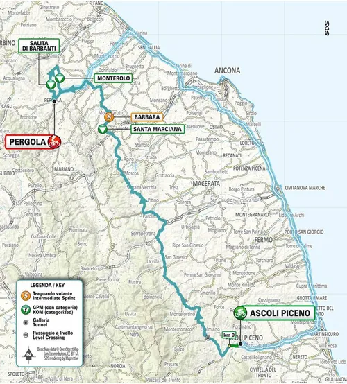 Mapa da 5ª etapa do Tirreno-Adriatico 2025