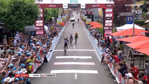 Oscar Onley (middle) arrives second behind stage winner Joao Almeida