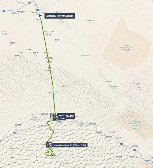 Map of stage 1 of the 2026 UAE Tour