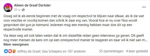 Het bericht op de Facebook pagina van Aileen de Graaf