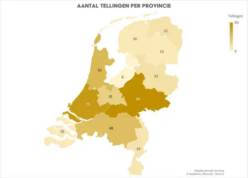 Wesp Aantal tellingen per provincie 2026