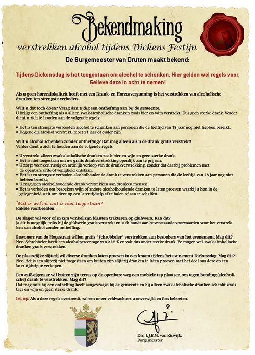 publicatie verstrekken alcohol tijdens dickens druten