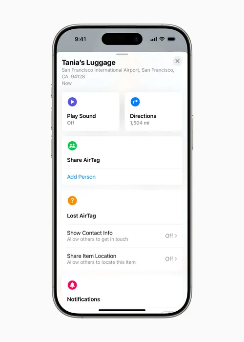 apple share item location find my item scrolled