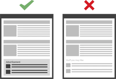 Een voorbeeld van wat wel en niet acceptabel is voor Adblock Plus.