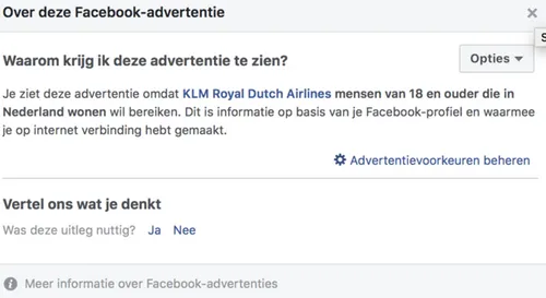 Advertentie uitleg KLM