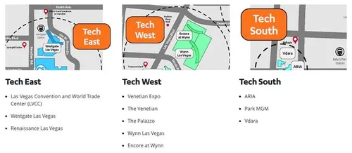 De 11 fysieke beurslocaties van de CES 2022. (Bron: CES)