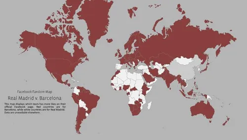 Rood zijn de Barca fans. Wit de fans van Real Madrid.
