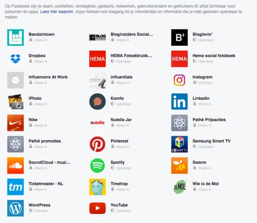 Apps van derden die gekoppeld kunnen zijn aan je Facebook-account.