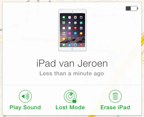 Voorbeeld van de Find My iPhone functie van Apple.
