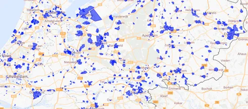 De gebieden met al aangelegde glasvezel.