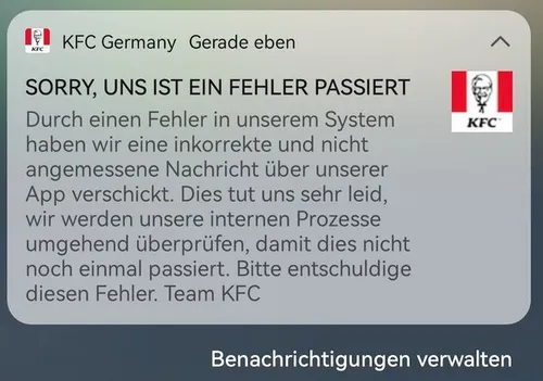 KFC bood excuses aan voor de `Kristallnacht blunder`