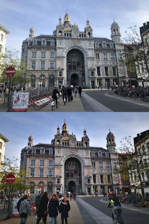 Het kleurverschil in beeld. Boven iPhone X, onder Mate 20 Pro.