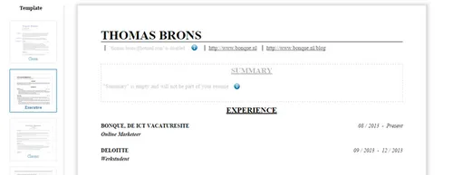 Plaatje Resume Builder Tool stap 2