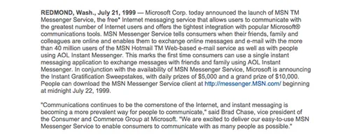 De officiele aankondiging van MSN Messenger