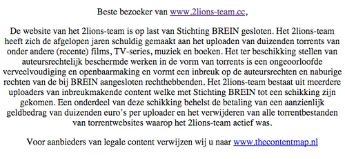 Dit scherm is te zien op de site van 2Lions Team.