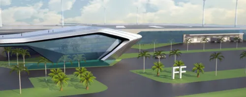 Een impressie van de toekomstige fabriek van Faraday Future in Nevada