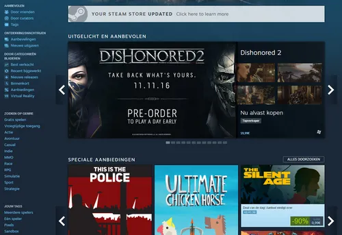 De nieuwe interface. Zoals je ziet meer linkjes, en de screenshots rechts naast de slider.