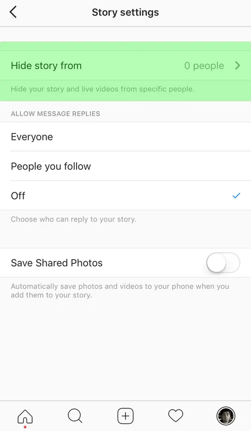 Stap 2: kies story settings en voeg toe wie het niet hoeft te zien.