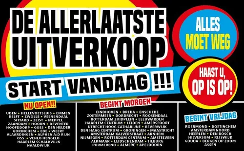 De `schreeuwerige` homepage van de inmiddels failliete winkelketen