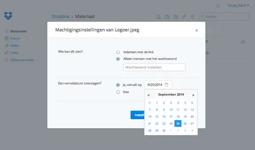 Wachtwoorden en vervaldatums voor gedeelde links