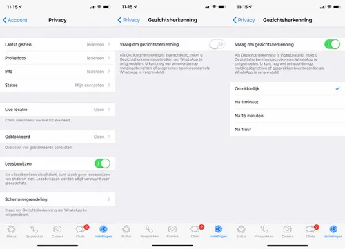<i>Gezichtsherkenning instellen voor WhatsApp.</i>