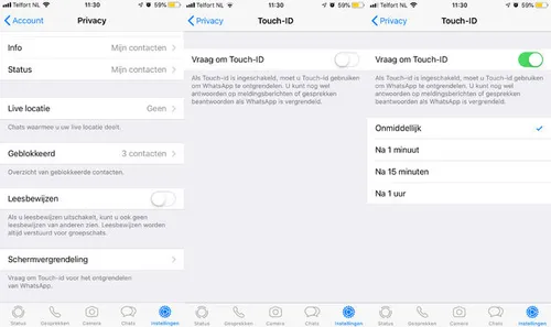 <i>Touch ID instellen voor WhatsApp.</i>