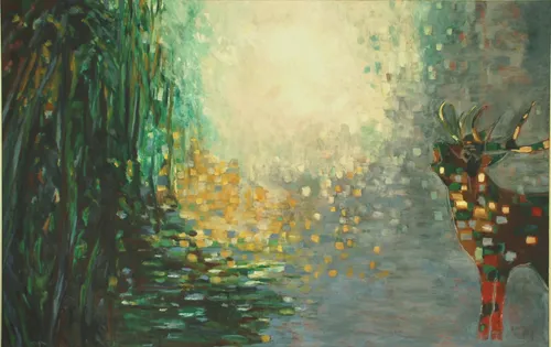 roepend hert olieverf op doek 160 x 250 cm