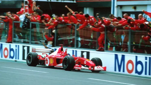 michael schumacher drives f2002 chassis 219 to victory at the 2002 french gp securing his fifth f1 world drivers championship c 2019 sutton motorsport images 1024x576