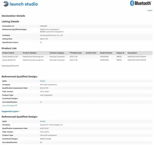 galaxy book2 go book2 go 5g bluetooth sig