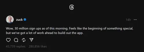 30 million users on threads
