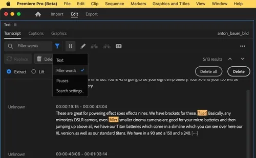 adobe premiere pro beta 000039 filler words