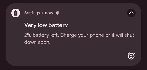 android 14 very low battery warning