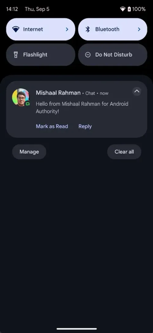 android 15 single shade notifications panel dark modejpg