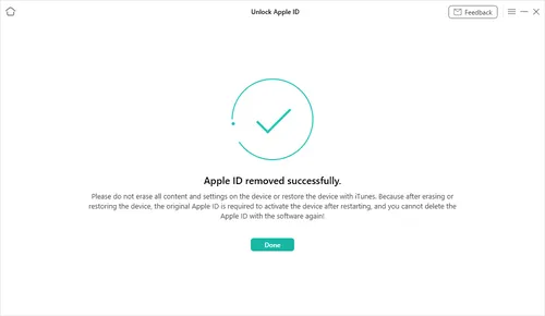 anyunlock ios apple id removed successfully