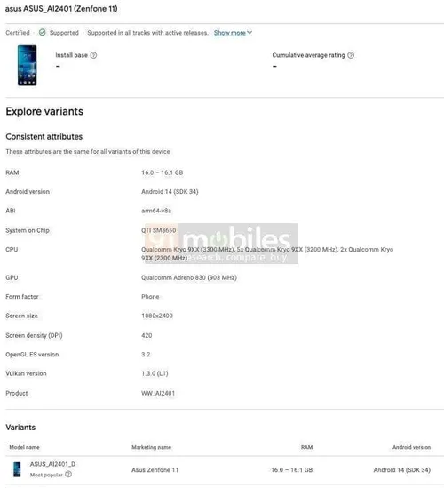 asus zenfone 11 lists on google play console