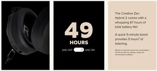 battery life of creative zen hybrid 2