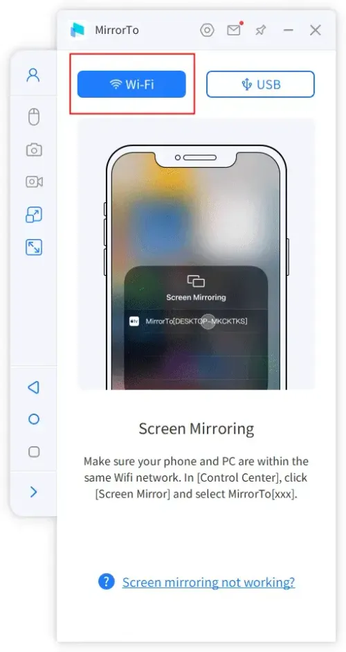 choose wifi on mirrorto