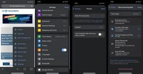 clear cache of google chrome in iphone